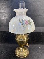 BRADLEY AND HUBBARD BRASS LAMP WITH DECORATED