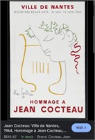 K - JEAN COCTEAU 1964 POSTER FRAMED 19X29" (L10)