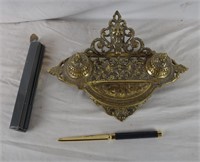 Vintage Ornate Brass Candle Holder Ashtray Lion