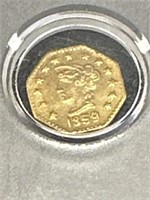 1859 California Gold Token, 25 cent size