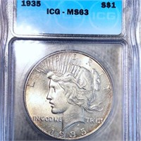 1935 Silver Peace Dollar ICG - MS63