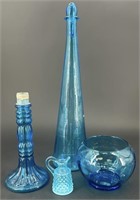 21” Empoli Blue Decanter, Empoli Blue Bowl, Made