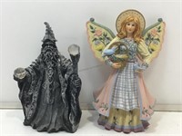 Wizard & Angel Resin Figurines 10in H Largest