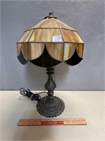SLAG GLASS LAMP WITH CAST BASE - AS IS SHADE