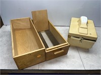 Shoe shine kit, vintage bank ledger tray