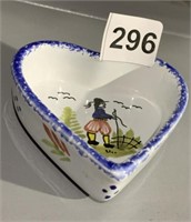 QUIMPER FRANCE HEART SHAPED TRINKET CONTAINER 3"