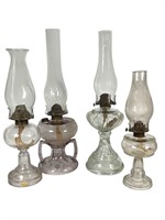 4 Vintage Glass Kerosene Lamps