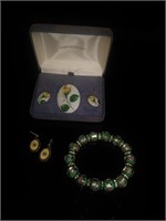 Sterling Earring/Pin Set & Murano Style Bracelet