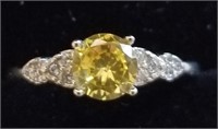 Citrine / diamond ring sz 8 sterling silver 925