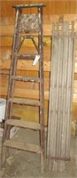 Vintage wood ladder with pick. Ladder measures