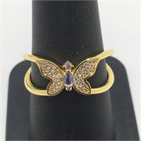 Sterling Gold Tone Butterfly Ring W Stones