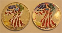 Lot of 2 Painted American Silver Eagles