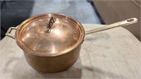 COPPER SAUCE PAN, BRASS ACCENTS 9"