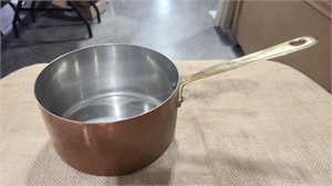 COPPER SAUCE PAN, BRASS ACCENTS 7"