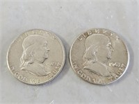 2 Benjamin Franklin Silver Half Dollar Coins