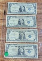 4 1957-A BLUE SEAL SILVER CERTIFICATES
