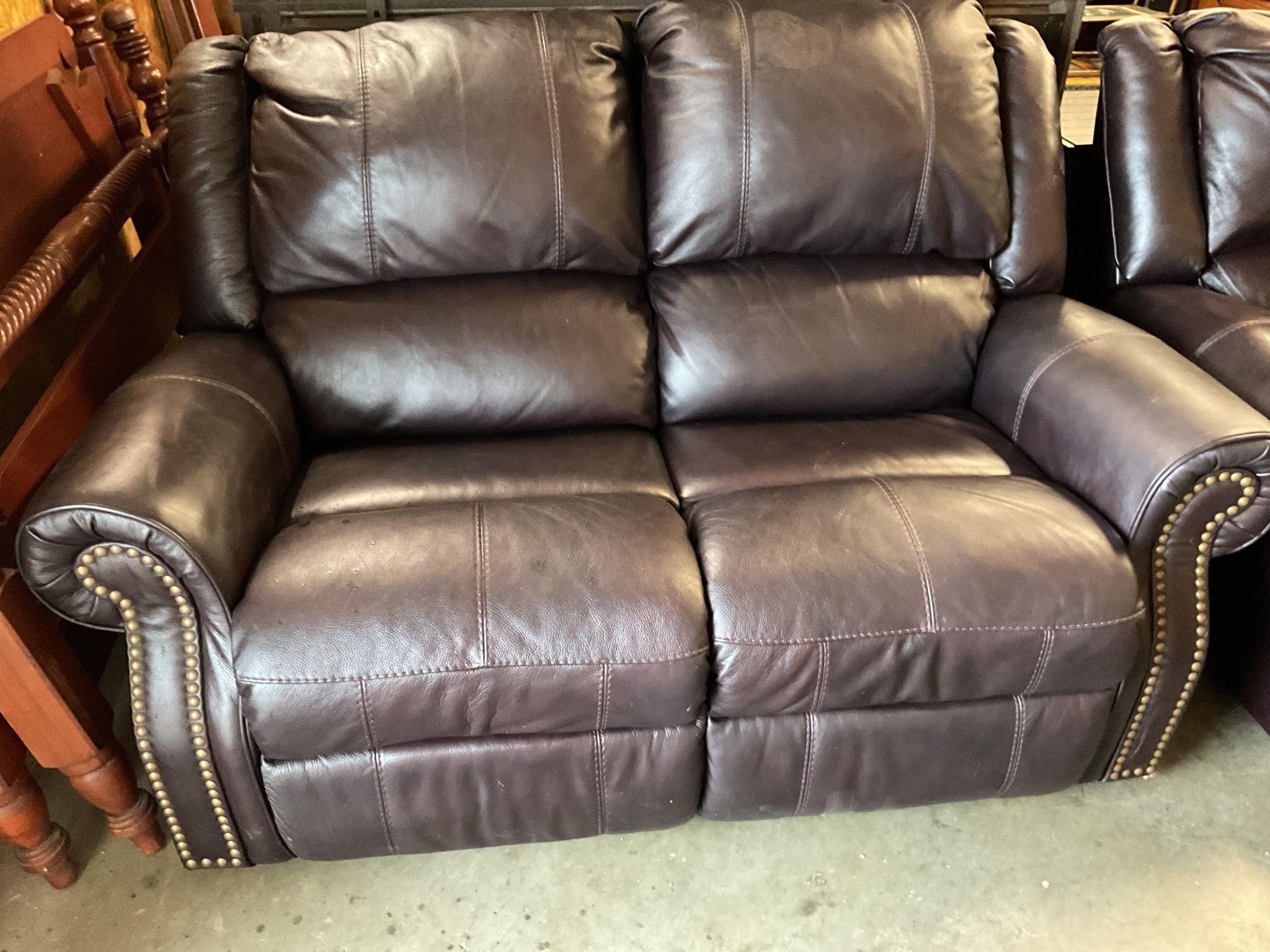 Leather reclining loveseat