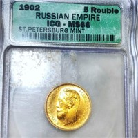 1902 Russian Gold 5 Roubles ICG - MS66