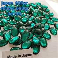 VTG JAPAN 20X18MM GLASS FOILED EMERALD OVAL STONES
