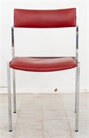 Mid-Century Modern Red Leather and Chrome Chair