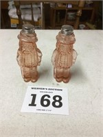 Pink, peanut salt and pepper shakers