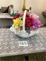 Fenton milk, glass, hob, nail basket with flower