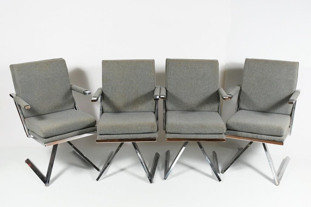 4 ITALIAN SWIVELING CANTILEVER CHAIRS