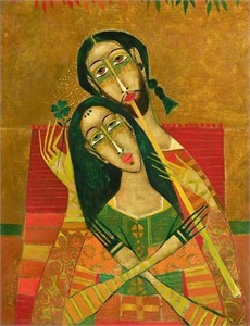 PETER MITCHEV ICON-STYLE YOUNG COUPLE PAINTING