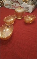 4 pcs of floral gold carnival glass