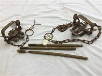 Metal traps, wooden gun cleaning rod