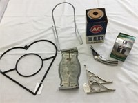 Vintage metal pieces and oil filters