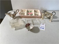Serv Dish, 2 Candy Dishes, Silver Gravy Bowl,