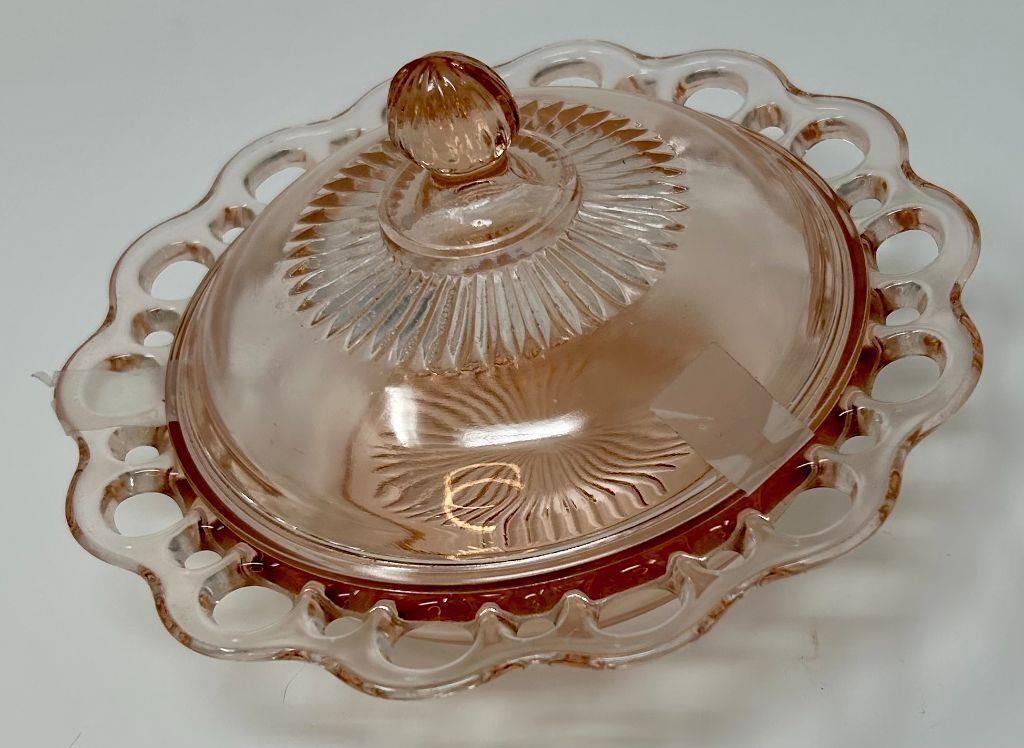 Open Lace/Old Colony Covered Candy Dish - Pink