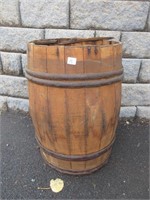 AWESOME BARREL WITH WOODEN HOOPS 15X21 INCHES