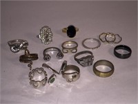 VINTAGE RINGS LOT, 10 GOLD FILLED BLACK ONYX RING,