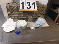 Tote w/ Blue Noritake Plates ~ Bowls ~