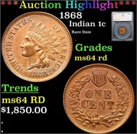 ***Auction Highlight*** 1868 Indian Cent 1c Graded