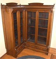 Victorian Corner Bookcase w/ Sliding Panel Doors