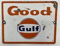 Vintage Good Gulf Porcelain Gas Pump Plate Sign