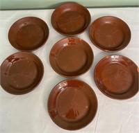 LOT OF BROWN POTTERY PLATES (SOME CHIPS)
