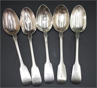 Group five Georgian sterling silver Dessert Spoons