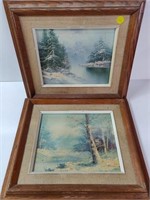 2 Framed Scenery Paintings of River, Lake, etc.