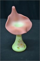 Fenton Uranium Glass Hand Painted 7" Tulip Vase