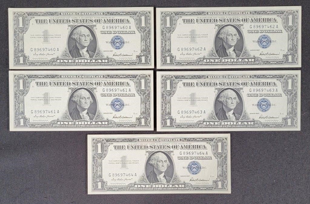 1957 Silver Certificates (5 in Sequence)