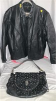 Leather jacket, size 4XL, Skull handbag