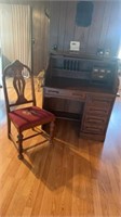 SECRETARY DESK WITH ROLL TOP WITH CHAIR