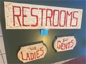 Vintage wooden 2' x 7" restroom signs 10" x 6"