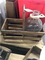 Wood carrier for gallon milk bottles, one included