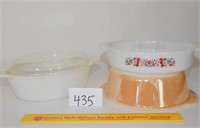 Lot of 3 Fireking Dishes, White Piece has a