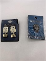 HARRY POTTER HEDWIG PIN & PIERCED EARRING LOT